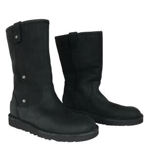 UGG Ugg Malindi Cuffable Cuff Black Leather Shearling Mid Calf Boots Booties 5